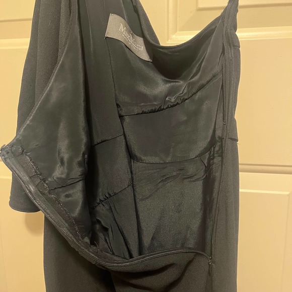 Max Mara Pianoforte Dress Gown Black One Shoulder Draped Sleeve US12 Full Length - Picture 6 of 10